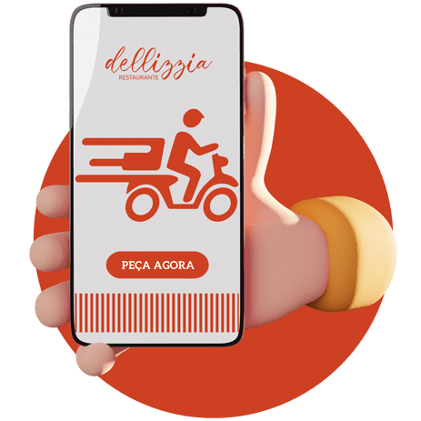 mão segurando celular para delivery